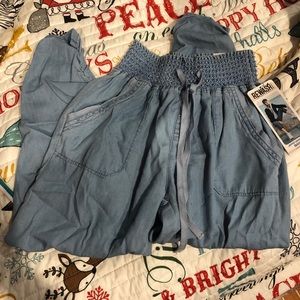 Cropped Ruched Chambray Joggers Size small